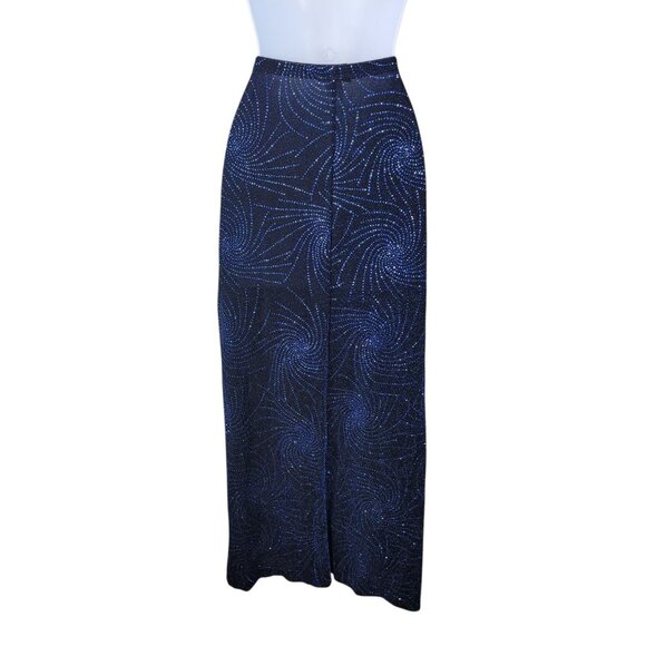 Vintage 90s Evening Skirt Maxi Plus 1X Pull On Stretch Waist Blue Glitter Long - Picture 3 of 7